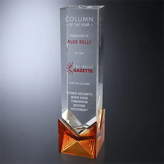 Hampton Crystal Column Award with Liuli Glaze Base — view 2