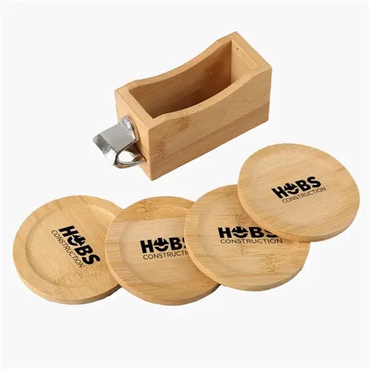 Bamboo Coaster Set with Bottle Opener — view 2