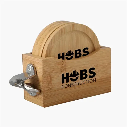 Bamboo Coaster Set with Bottle Opener — view 3