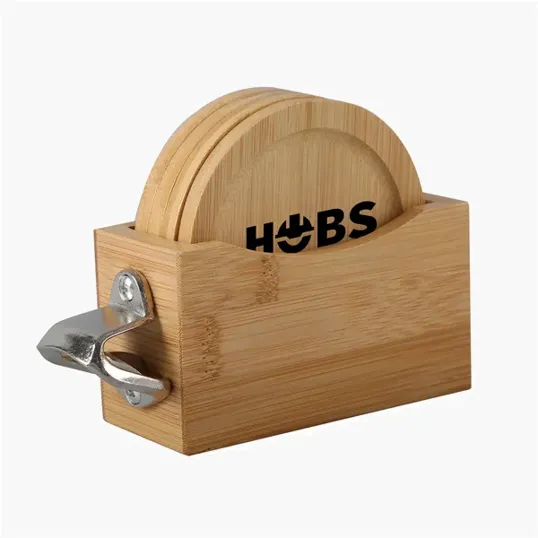 Bamboo Coaster Set with Bottle Opener — view 4