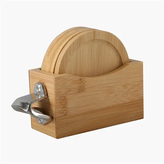 Bamboo Coaster Set with Bottle Opener — view 7
