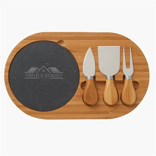 Oval Slate Cheese Board Charcuterie Set, 4 Piece — view 2