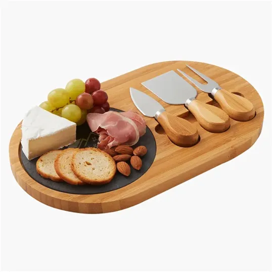 Oval Slate Cheese Board Charcuterie Set, 4 Piece