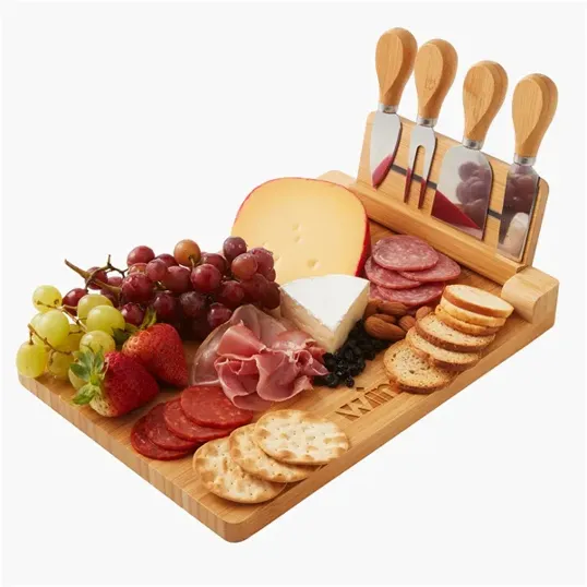 Magnetic Bamboo Cheese Board and Charcuterie Set, 5 Piece