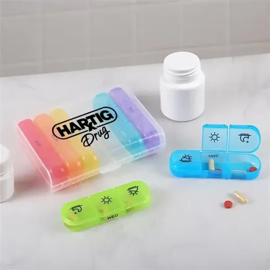 21 Compartment Pill Box with Removable Daily Strips