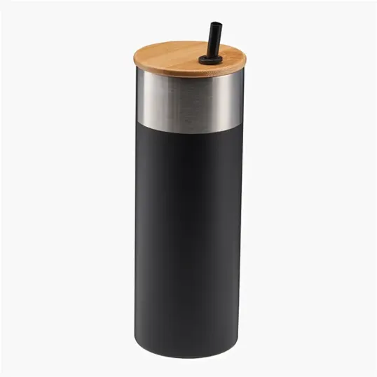 Evans 20 oz Stainless Steel Travel Tumbler with Bamboo Lid & Straw — view 4
