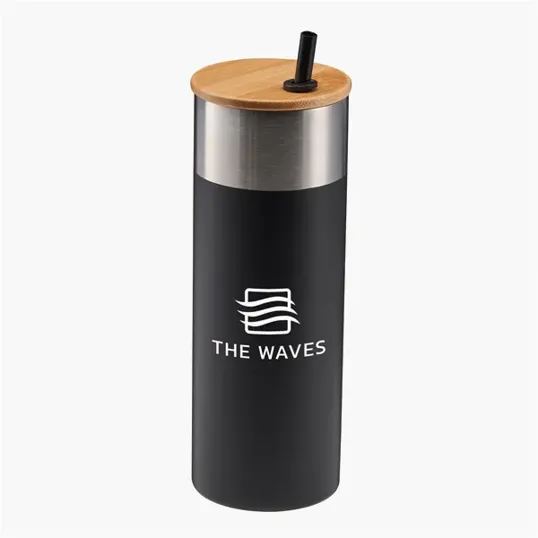 Evans 20 oz Stainless Steel Travel Tumbler with Bamboo Lid & Straw — view 2