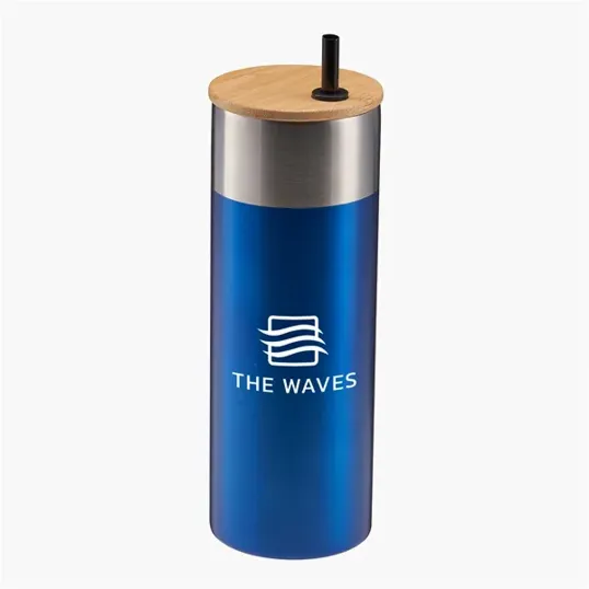 Evans 20 oz Stainless Steel Travel Tumbler with Bamboo Lid & Straw