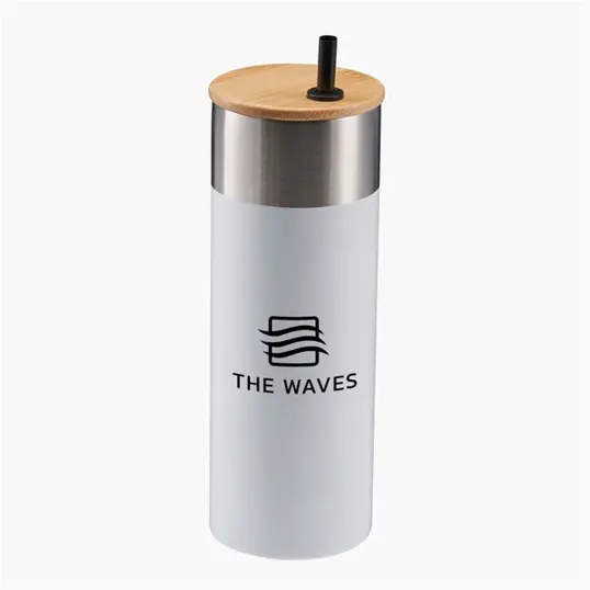 Evans 20 oz Stainless Steel Travel Tumbler with Bamboo Lid & Straw — view 3