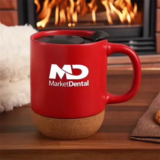 12 oz. Ceramic Mug with Cork Base and Slide-Locking Lid