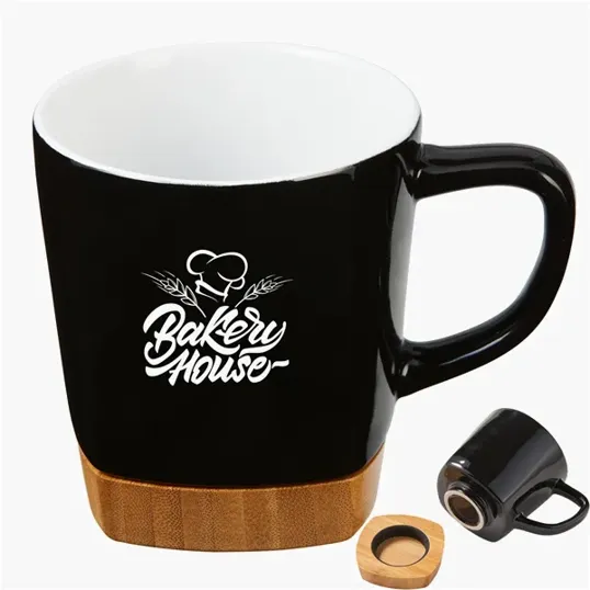 Evans 11 oz. Ceramic Coffee Mug with Removable Bamboo Coaster