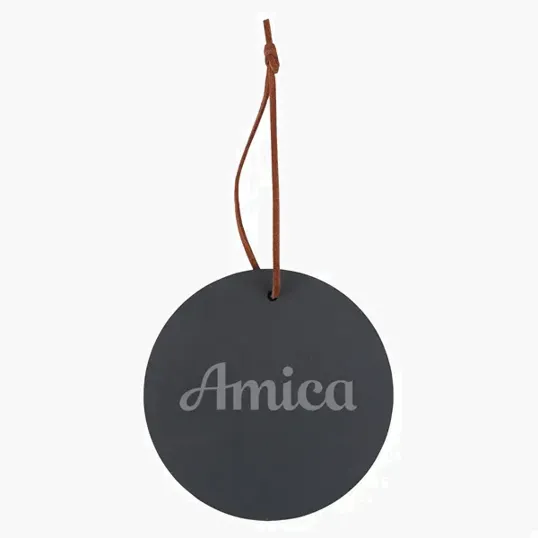 4" Slate Round Ornament with PU Cord