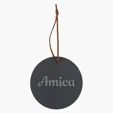 4" Slate Round Ornament with PU Cord