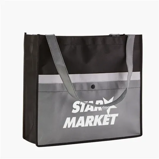 Evans Non-Woven Tote Bag with Pocket, 14" x 16" x 5" — view 2