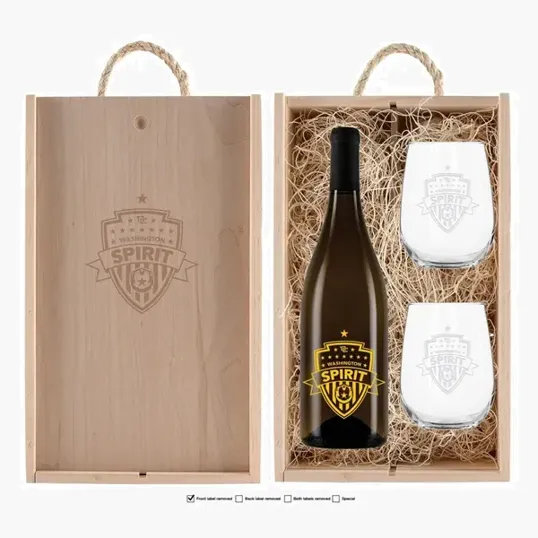 Laser-Engraved Wood Box with Custom Etched Chardonnay Wine Gift Set