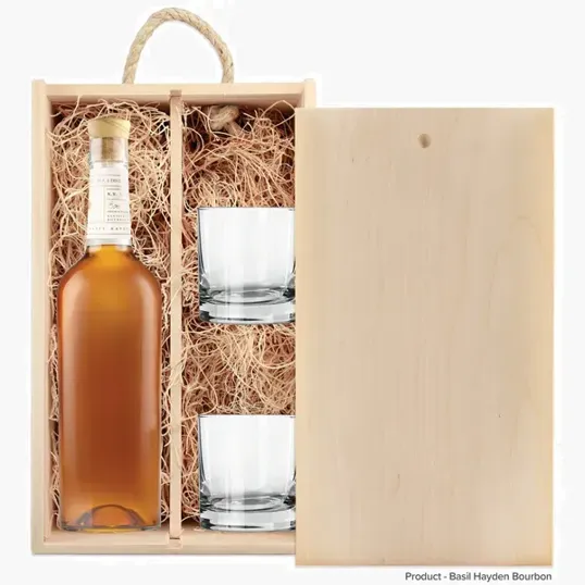 Laser-Engraved Double Wood Box with Etched Liquor and Glasses — view 4