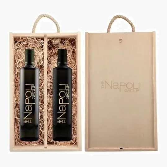 Laser-Engraved Wood Box with Balsamic Vinegar & Olive Oil Gift Set