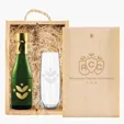 Double Half-Sized Wood Box with Champagne and Stemless Flute