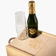 Double Half-Sized Wood Box with Champagne and Stemless Flute — view 4