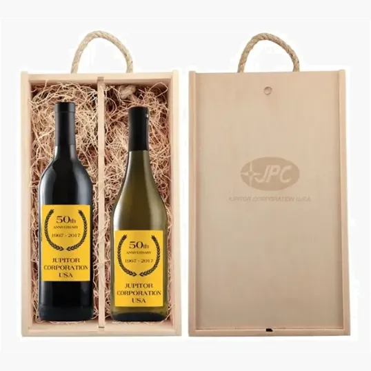 Double Wood Box Gift Set with Custom Labeled Wines