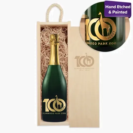 Laser-Engraved Wood Box with Etched Sparkling Wine Gift Set — view 4
