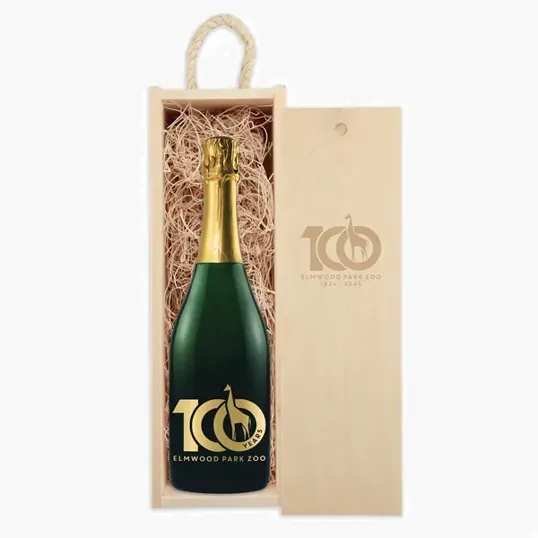 Laser-Engraved Wood Box with Etched Sparkling Wine Gift Set