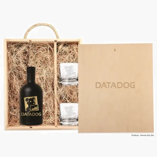 Triple Wood Box Liquor Gift Set with Etched Glasses — view 2