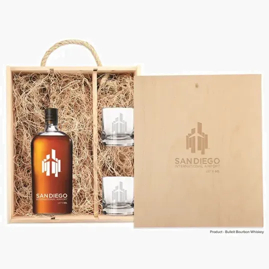 Triple Wood Box Liquor Gift Set with Etched Glasses — view 4