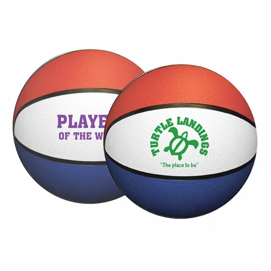 7" Mid-Size Red/White/Blue Rubber Basketball — view 2