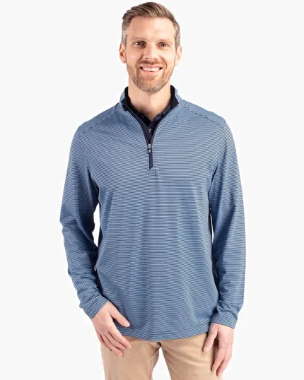 Virtue Recycled Micro Stripe Featherlight Pique Big & Tall Quarter Zip Pullover