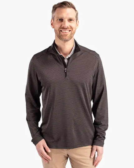 Virtue Recycled Micro Stripe Featherlight Pique Big & Tall Quarter Zip Pullover — view 2
