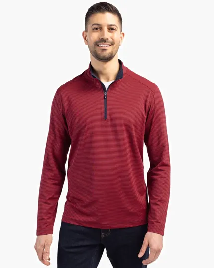 Virtue Recycled Micro Stripe Featherlight Pique Big & Tall Quarter Zip Pullover — view 5
