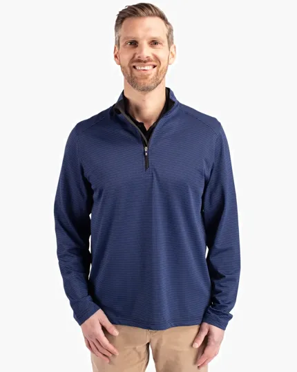 Virtue Recycled Micro Stripe Featherlight Pique Big & Tall Quarter Zip Pullover — view 6