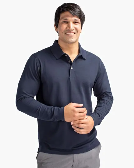 Advantage Recycled Cotton-Blend Pique Long Sleeve Polo, Big & Tall — view 2