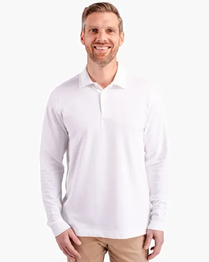 Advantage Recycled Cotton-Blend Pique Long Sleeve Polo, Big & Tall — view 3