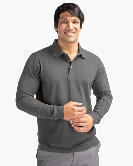 Advantage Recycled Cotton-Blend Pique Long Sleeve Polo, Big & Tall — view 12