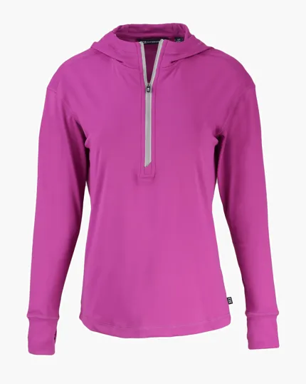Daybreak Recycled Womens Half Zip Hooded Pullover — view 3