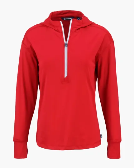 Daybreak Recycled Womens Half Zip Hooded Pullover — view 6