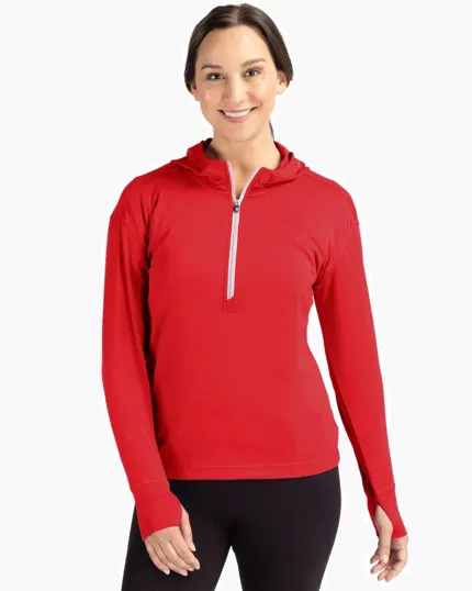 Daybreak Recycled Womens Half Zip Hooded Pullover — view 18