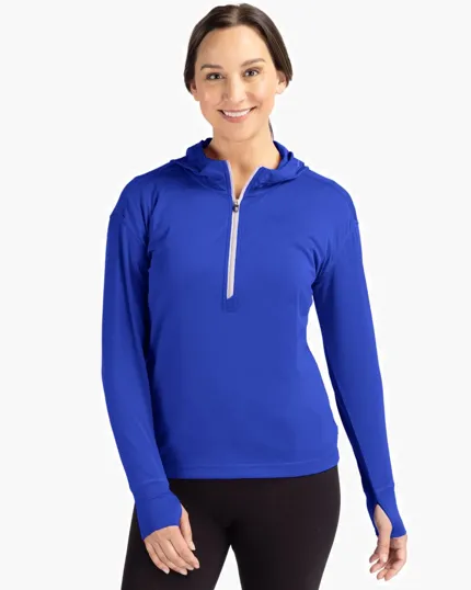 Daybreak Recycled Womens Half Zip Hooded Pullover — view 21