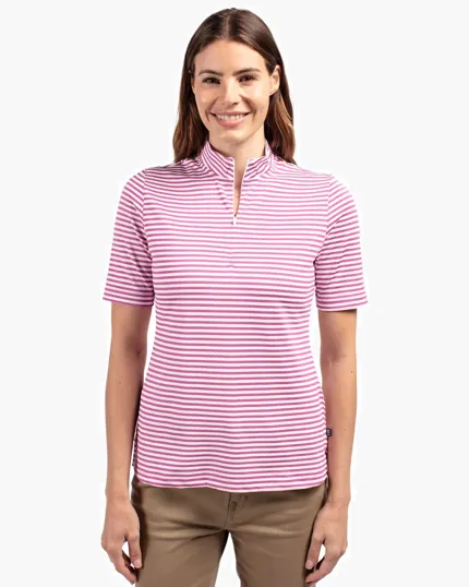 Virtue Recycled Stripe Featherlight Pique Women's Half Zip — view 2