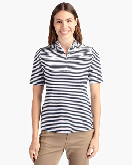 Virtue Recycled Stripe Featherlight Pique Women's Half Zip — view 3
