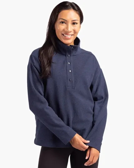 Hunts Point Recycled Fleece Women's Hybrid Snap Placket Pullover — view 2