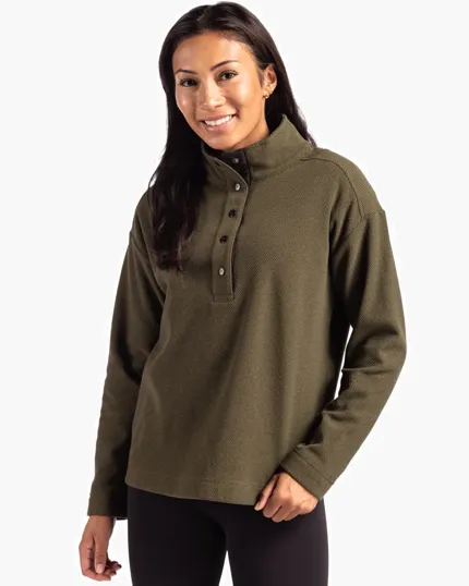 Hunts Point Recycled Fleece Women's Hybrid Snap Placket Pullover — view 3