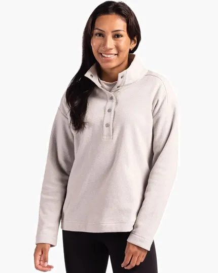 Hunts Point Recycled Fleece Women's Hybrid Snap Placket Pullover — view 4