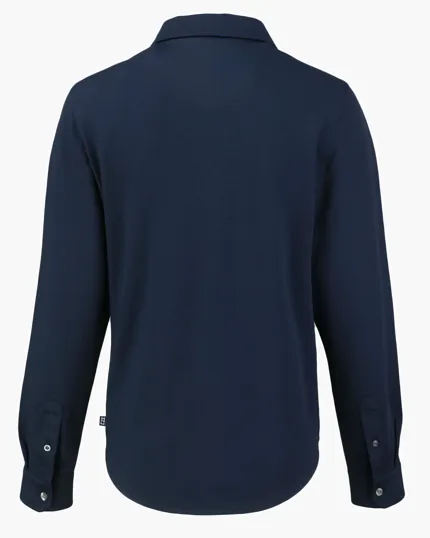 Women's Long Sleeve Recycled Cotton-Blend Pique Button Down Shirt — view 3