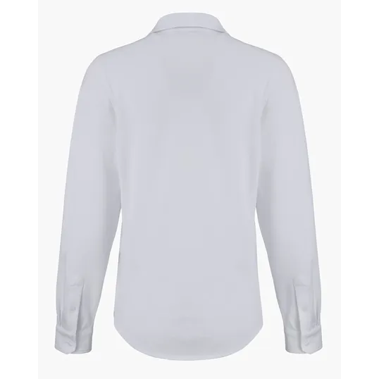 Women's Long Sleeve Recycled Cotton-Blend Pique Button Down Shirt — view 4