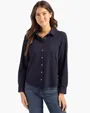 Women's Long Sleeve Recycled Cotton-Blend Pique Button Down Shirt