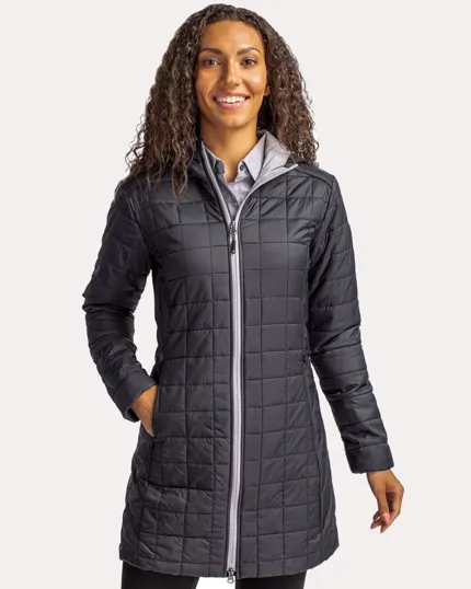 Rainier Recycled Insulated Puffer Women's Full Zip Hooded Long Coat — view 2