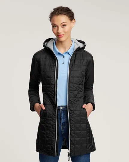 Rainier Recycled Insulated Puffer Women's Full Zip Hooded Long Coat — view 3